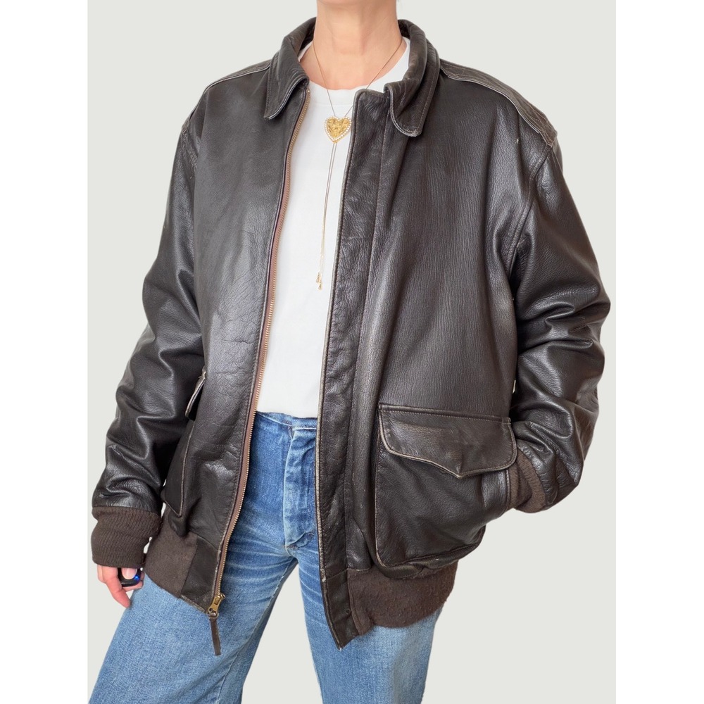Vintage Cockpit USA Goatskin Leather Flight Bomber Jacket Coat Pilot Brown 44 L